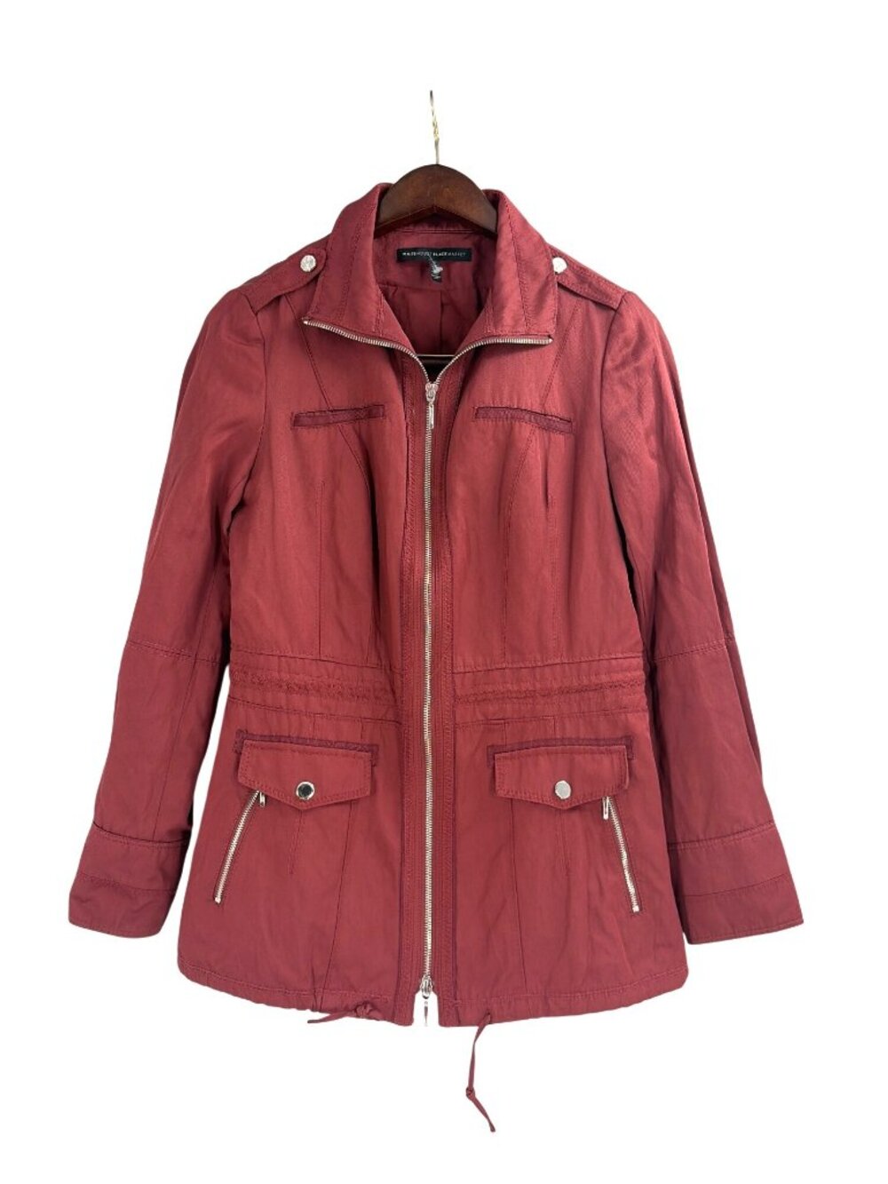 White House Black Market Womens 2 Military Field Utility Jacket Burgundy Classic